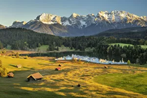 Images Dated 10th June 2022: Lake Geroldsee and Karwendel Mountain Range, Klais, Upper Bavaria, Germany