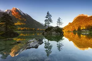 Lake Hintersee against Hochkalter, Berchtesgaden Alps, Bavaria, Germany
