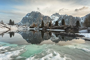 Falzarego Prints: Lake Limedes in late spring, Dolomites, Belluno, Veneto, Italy. Group of Lagazuoi