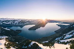 Images Dated 13th March 2019: Lake Lucerne at sunset from mount Rigi, Switzerland