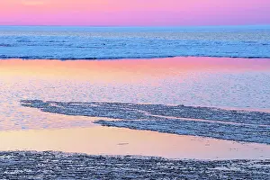 Covered Prints: Lake Manitoba at dusk partially covered in spring ice Delta Marsh, Manitoba, Canada