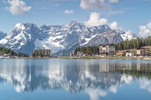 Lake of Misurina with Sorapis mountain group behind, Dolomites, Auronzo di Cadore