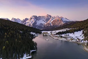 International Landmark Prints: lake Misurina and Sorapiss at dawn in autumn, Dolomites, Auronzo di Cadore