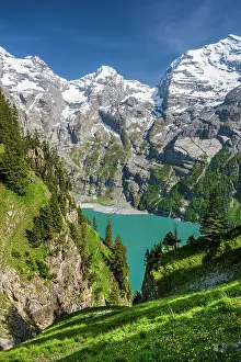 Suisse Prints: Lake Oeschinen, Kandersteg, Canton of Bern, Switzerland