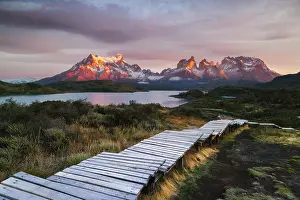 Boardwalk Prints: Lake Pehoe and Cuernos del Paine in the background