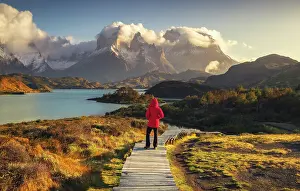 Boardwalk Prints: Lake Pehoe and Cuernos del Paine in the background