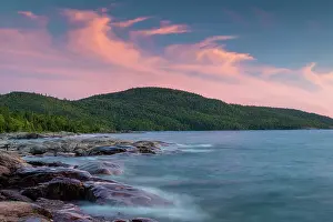 Natural Environment Prints: Lake Superior shreline at sunset, Neys Provincial Park, Ontario, Canada
