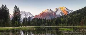 Images Dated 10th March 2021: Lake Taubensee against Hochkalter, Berchtesgaden Alps, Berchtesgadener Land, Bavaria