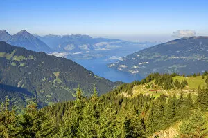 Images Dated 1st September 2021: Lake Thun seen from Schynige Platte; Berner Oberland; Grindelwald; Bernese Alps; Bern
