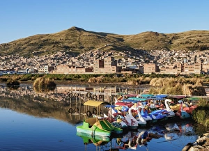 Lake Titicaca and Cityscape of Puno, Peru