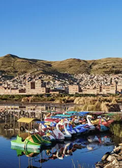 Lake Titicaca and Cityscape of Puno, Peru