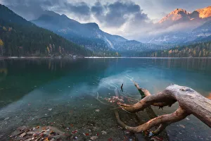 Non Valley Prints: Lake Tovel at sunrise Europe, Italy, Trentino Alto Adige, Trento district, Ville