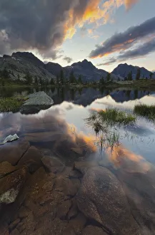 Lake Vallette at sunset, Mont Avic, Aosta province, Valle D Aosta, Italy
