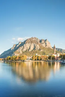 Reflected Prints: Lakefront of Lecco reflected in Como Lake at autumn, Lecco, Lombardy, Italy