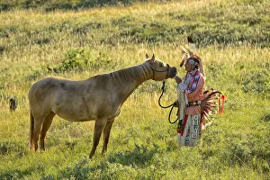Images Dated 29th May 2013: Lakota Indian in the Black Hills with Horse, Western South Dakota, USA. MR