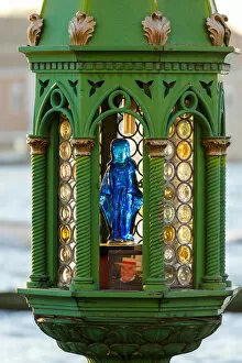 Lamp with statue of a Virgin at a gondola berth, Piazzetta San Marco, Venice, Veneto