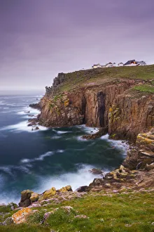Clifftops Prints: Lands End clifftops and hotel, Cornwall, England, UK. Spring (May) 2009. N / A