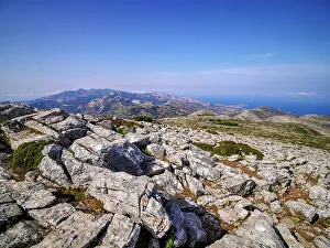 Landscape seen from the peak of Mount Zas or Zeus, Naxos Island, Cyclades, Greece