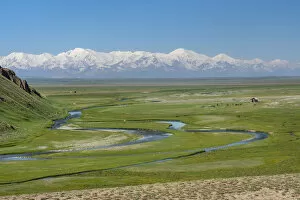 Kyrgyzstan Gallery: Landscape of valley near Sary Tash with Pamir mountains in the background