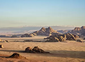 Absence Gallery: Landscape of Wadi Rum at sunrise, aerial view from a balloon, Aqaba Governorate, Jordan