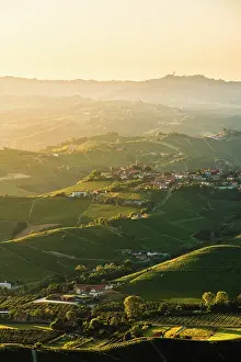 Rolling Hills Prints: Langhe hills and the village of Castiglione Falletto at dawn
