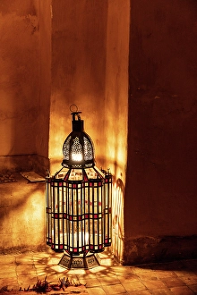 North African Prints: Lantern on the floor of a Kasbah, Marrakech, Morocco