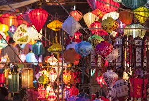 Lantern stores at dusk, Hoi An (UNESCO World Heritage Site), Quang Nam, Vietnam
