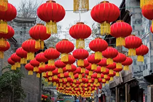 Hanging Prints: Lanterns hanging above city street, Chengdu, China