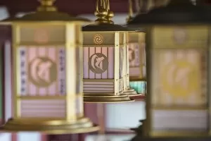 Kansai Collection: Lanterns at Shitenno-ji temple, Tennoji, Osaka, Kansai, Japan