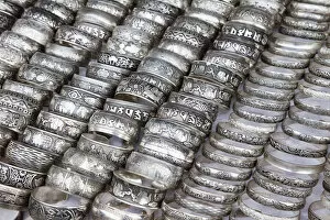 Images Dated 6th March 2012: Laos, Luang Prabang, Ethnic Craft Night Market, Display of Silver Bracelets