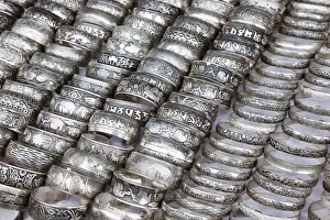 Ethnic Gallery: Laos, Luang Prabang, Ethnic Craft Night Market, Display of Silver Bracelets
