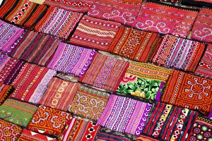Images Dated 6th March 2012: Laos, Luang Prabang, Ethnic Craft Night Market, Display of Hilltribe Handicrafts