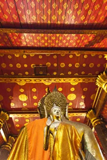 Laotian Prints: Laos, Luang Prabang, Wat Mai Suwannaphumaham, Buddha statue