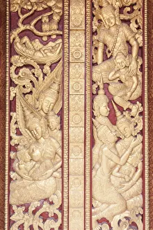 Images Dated 6th September 2018: Laos, Luang Prabang, Wat Manoram, door detail