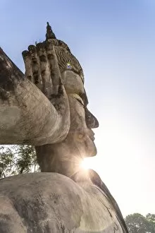 Laos Gallery: Laos, Vientiane. Giant reclining Buddha, 120 metres long, at Buddha park (Xieng Khuan)