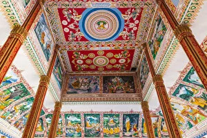 Images Dated 6th September 2018: Laos, Vientiane, Wat That Luang Tai, ceiling with Buddhist paintings