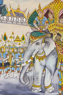 Images Dated 6th September 2018: Laos, Vientiane, Wat Ong Teu Mahawihan, Buddha-themed paintings