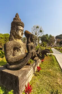 Images Dated 6th September 2018: Laos, Vientiane, Xieng Khuan Buddha Park, statues of religious figures