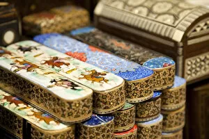 Images Dated 25th May 2011: Laquered wooden pencil boxes, Grand Bazaar, Istanbul, Turkey