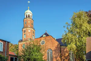 Brick Church Prints: Large church in the old town of Leer, East Frisia, Lower Saxony, Germany