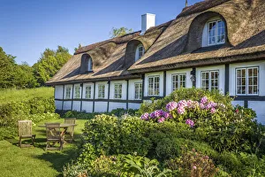 Summer House Prints: Large thatched cottage on the coast at Listed, Bornholm, Denmark