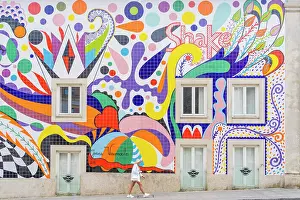 Murals Prints: Large tiled colourful wall mural by Joana Vasconcelos, Porto, Portugal, Europe