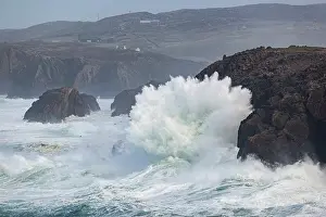 Isle Of Lewis Prints: Large waves striking cliffs at Mangurstadh