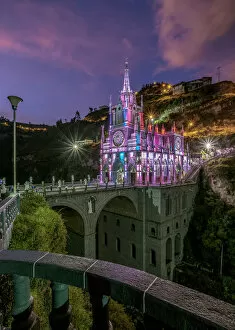 Images Dated 7th December 2018: Las Lajas Sanctuary at dusk, Narino Departmant, Colombia