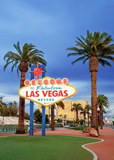 Neon Sign Prints: Las Vegas Famous Welcome Sign, Illuminated, Neon, Las Vegas, Nevada, USA