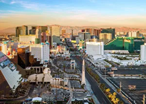 Boulevard Prints: Las Vegas Strip View, Skyline, sunset Las Vegas, Nevada, USA