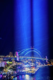 Images Dated 29th August 2023: Laser light show over Harbour Bridge during the Vivid Sydney festival, Sydney, New South Wales
