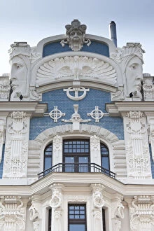 Images Dated 7th September 2010: Latvia, Riga, Art Nouveau District, building detail at 10b Elizabetes Iela Street