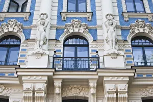 Latvia, Riga, Art Nouveau District, building detail at 4a Strelnieku Iela Street