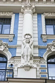 Images Dated 7th September 2010: Latvia, Riga, Art Nouveau District, building detail at 4a Strelnieku Iela Street